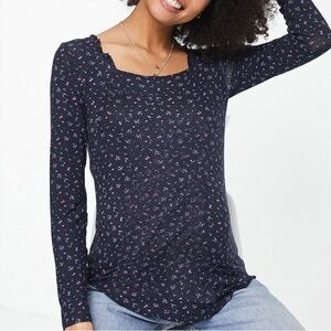 Mamalicious Maternity Scoop Neck Top Black Ditsy Floral Print Long Sleeve Size S